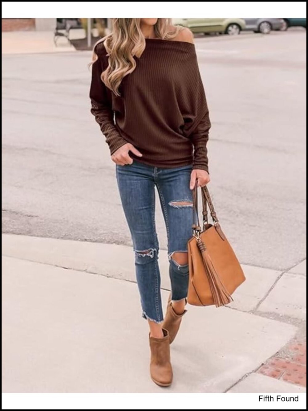 Lacozy Waffle Knit Off Shoulder Oversized Sweatshirt Tunic Top - Picture 4 of 6